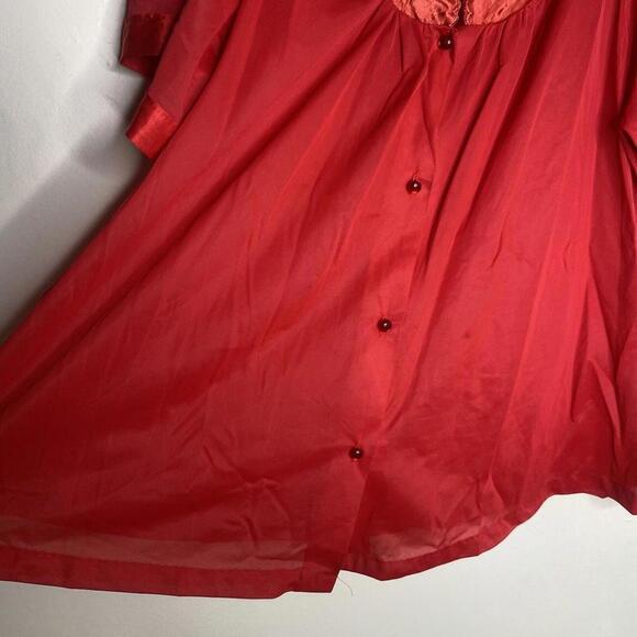 Kelly Reed Nylon Vintage Pajama Lounge Top Blouse Red Embroidered Large - Picture 9 of 12